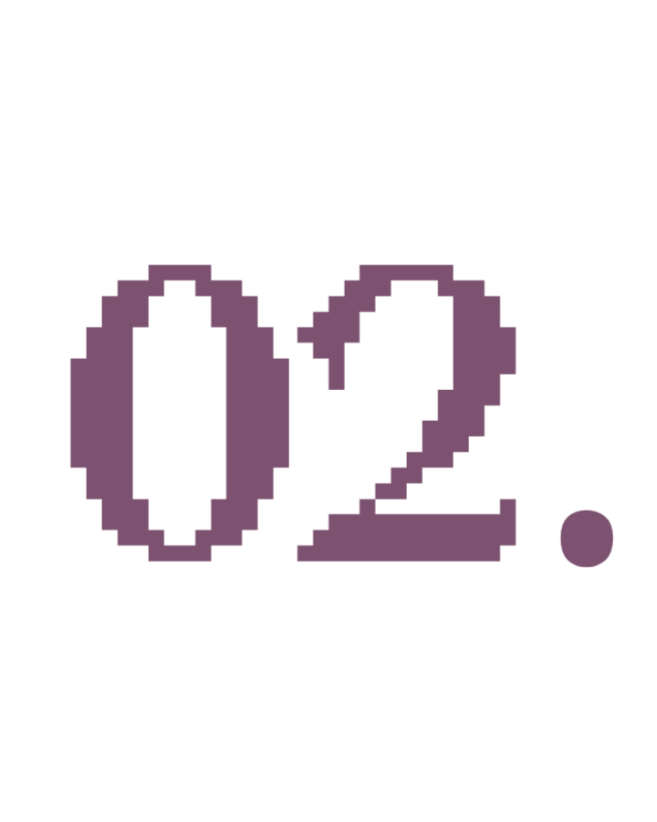 Pixelated text reading 'O2' in purple on a black background.