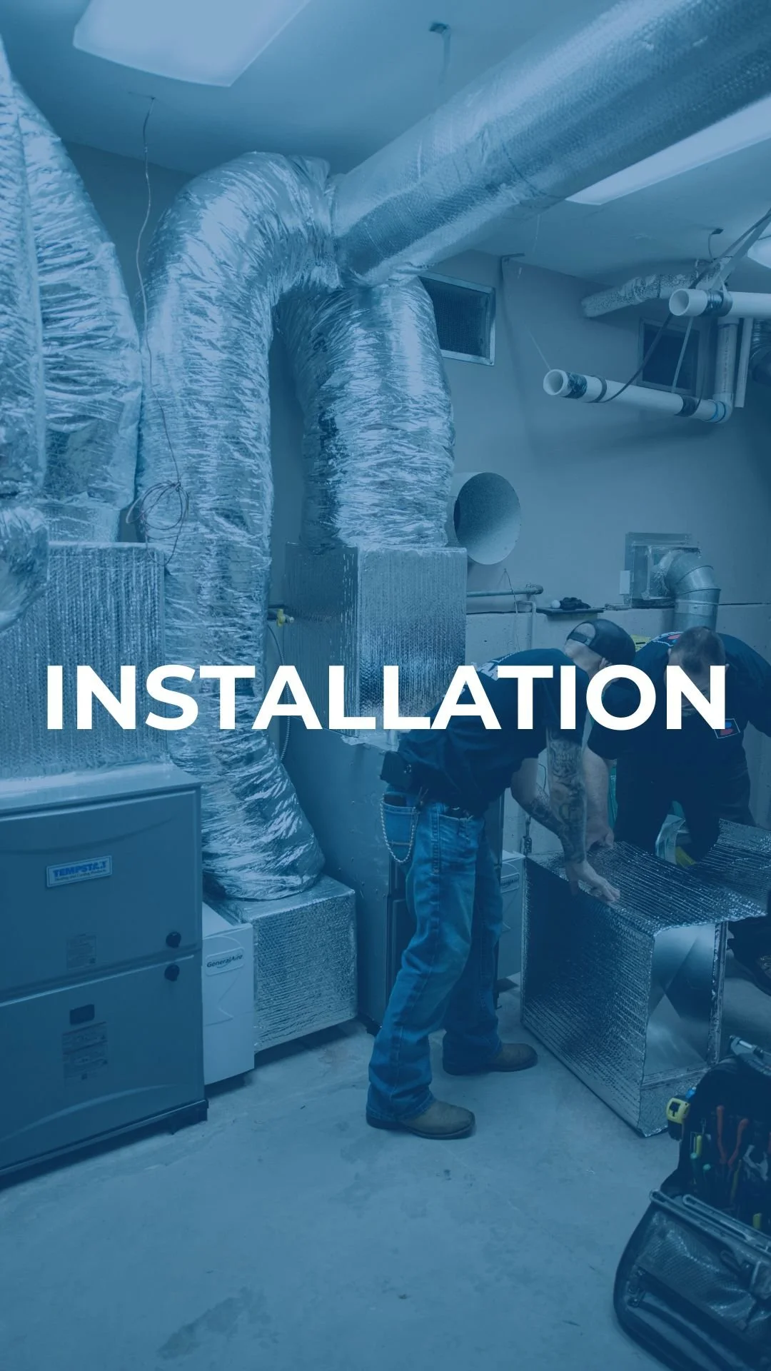 Expert technicians performing a custom furnace installation and ductwork upgrade in a Redwood City home.