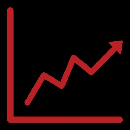 A line graph with a red upward-trending arrow on a black background.