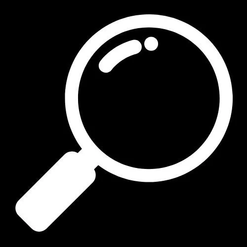 Magnifying glass icon on a black background.