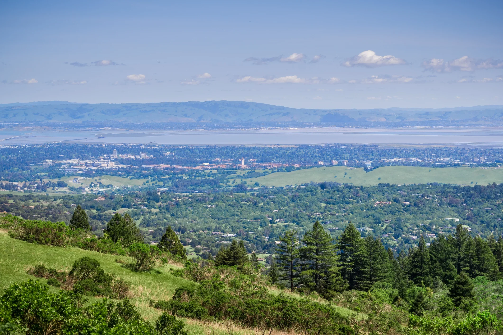 An aerial landscape photo of the Mid-Peninsula Bay Area used on the Bodnar HVAC homepage to represent our family-owned business, local roots, and old-school service values.
