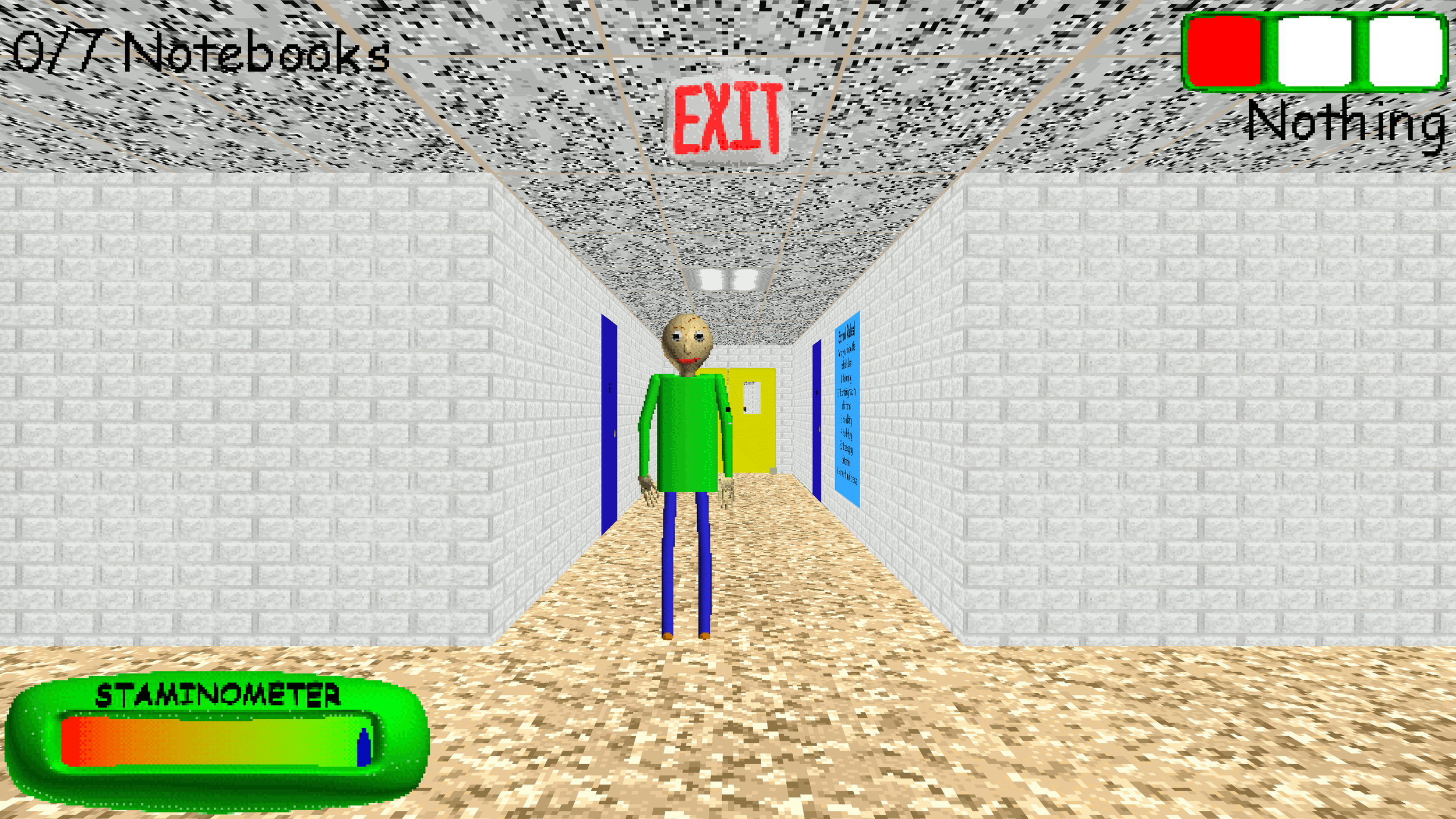 Baldi in the school hallway