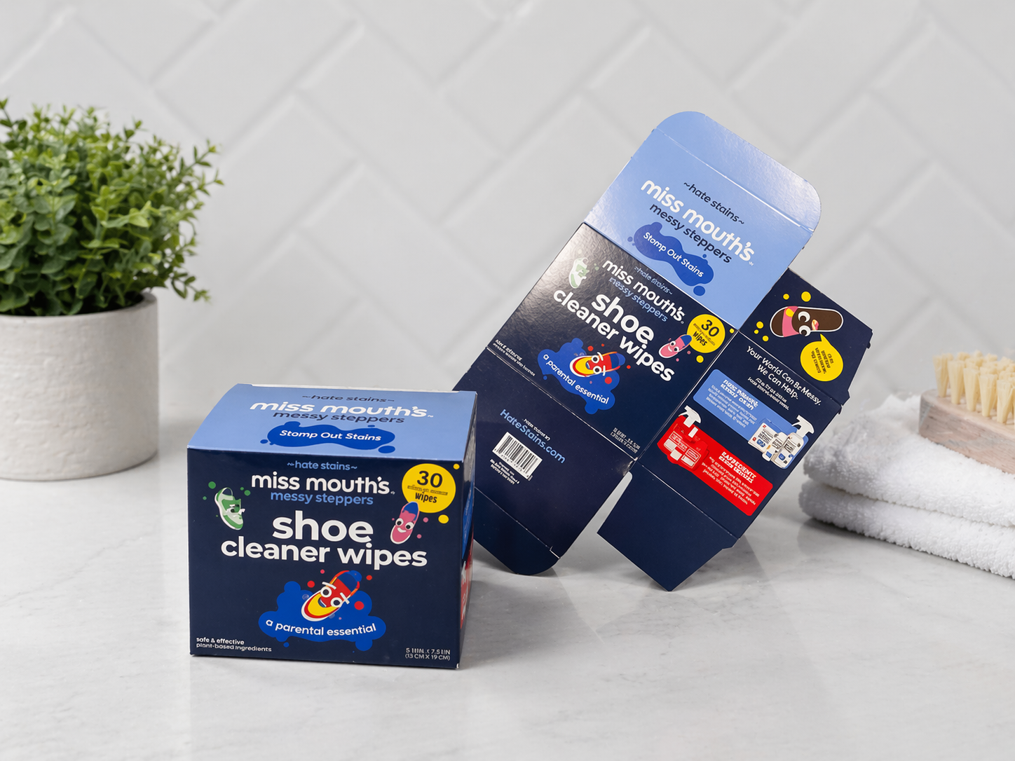 Custom Folding Cartons for Miss Mouth's Shoe Cleaner Wipes Retail Product
