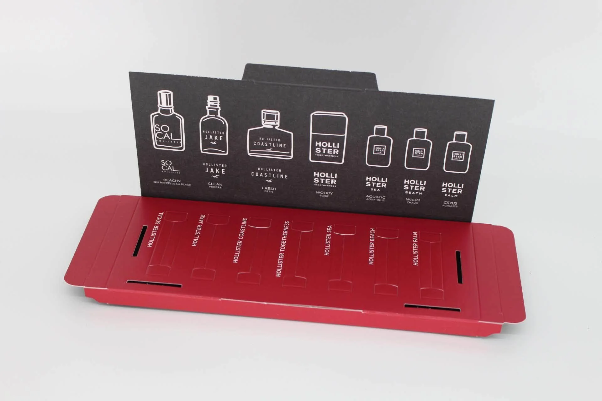 Custom Cologne Samples Packaging for Hollister's Holiday Limited Edition Scents