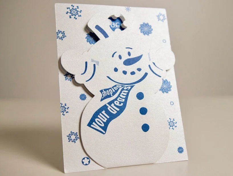 Custom 3D Holiday Card with Die-cut Snowman finish