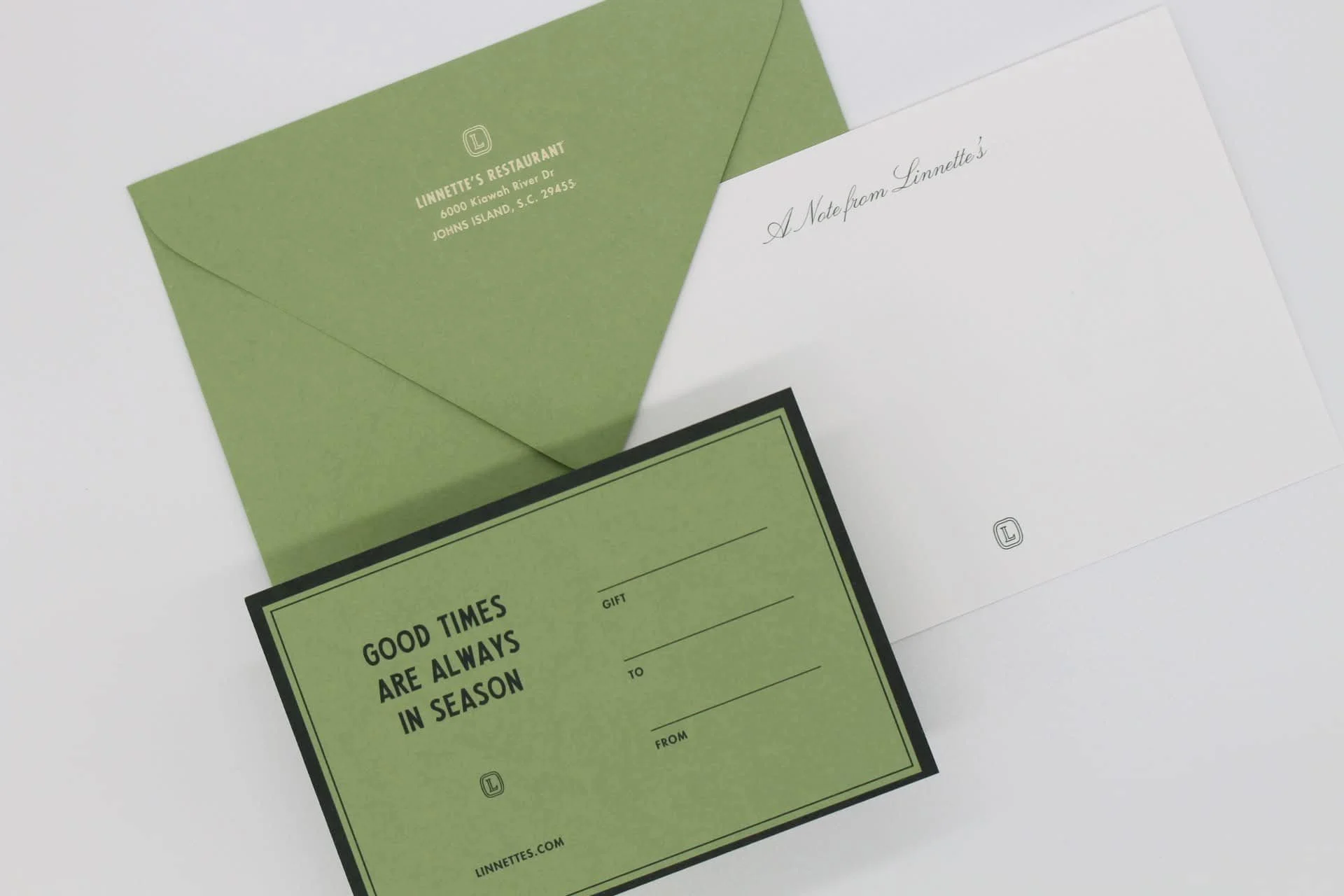 Branded Envelopes and Inserts for Linette's Restaurant