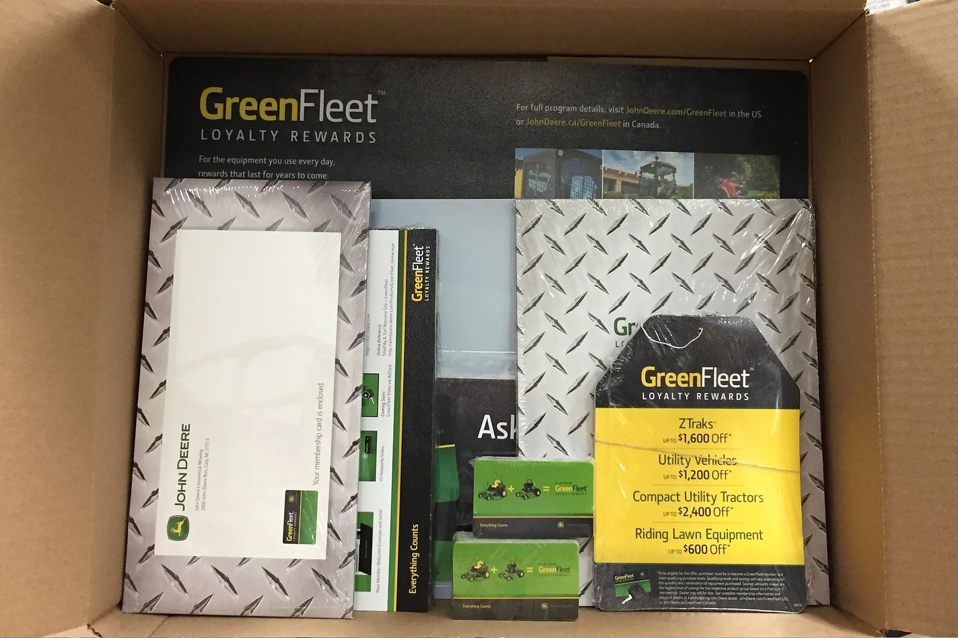 Subscription Box and Personalized Marketing Kit Mailed to Customer from TEAM Concept Printing for GreenFleet/JohnDeere