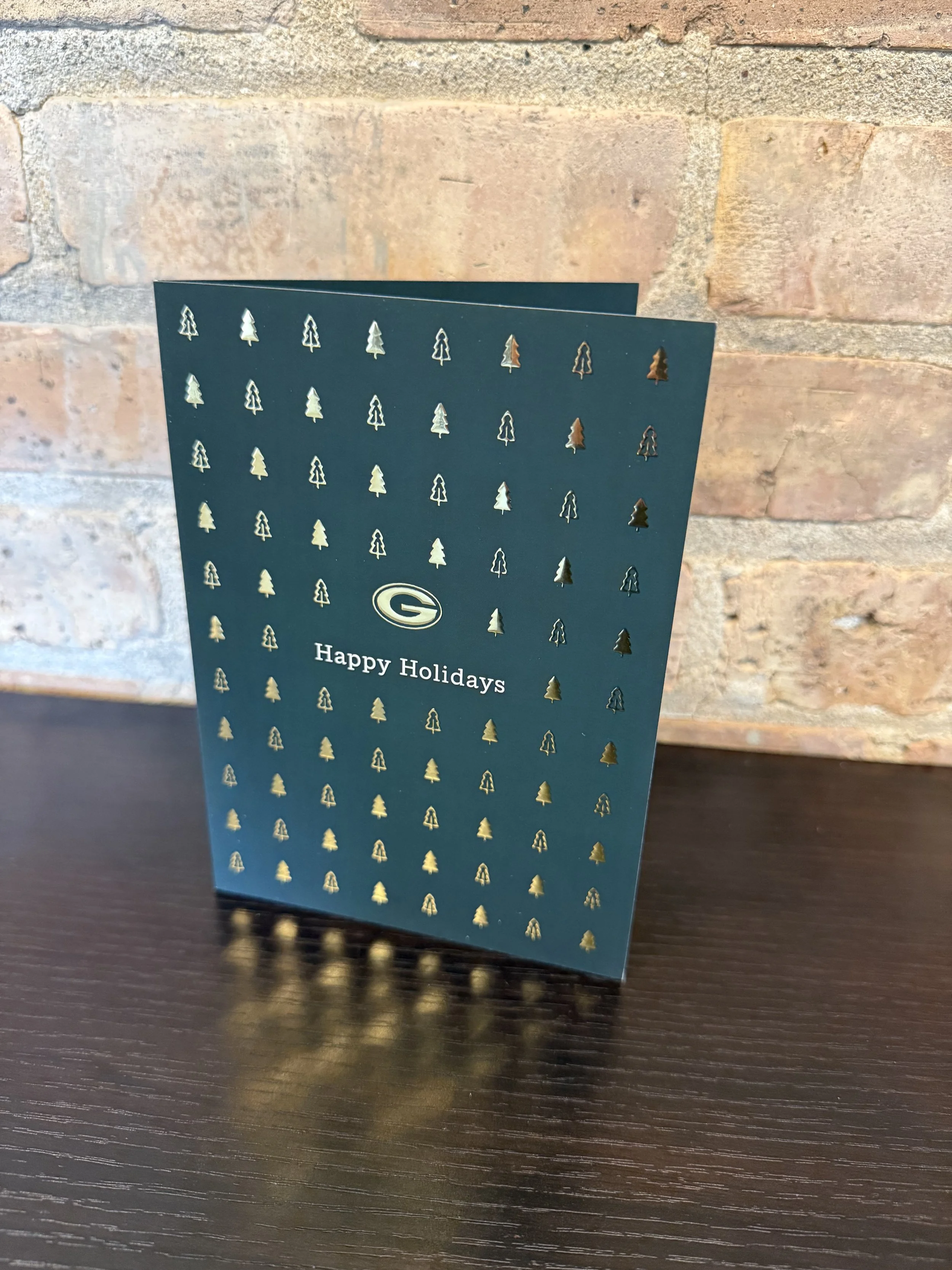 Custom Holiday Cards for the Green Bay Packers Finished with Raised Ink and Gold Foil