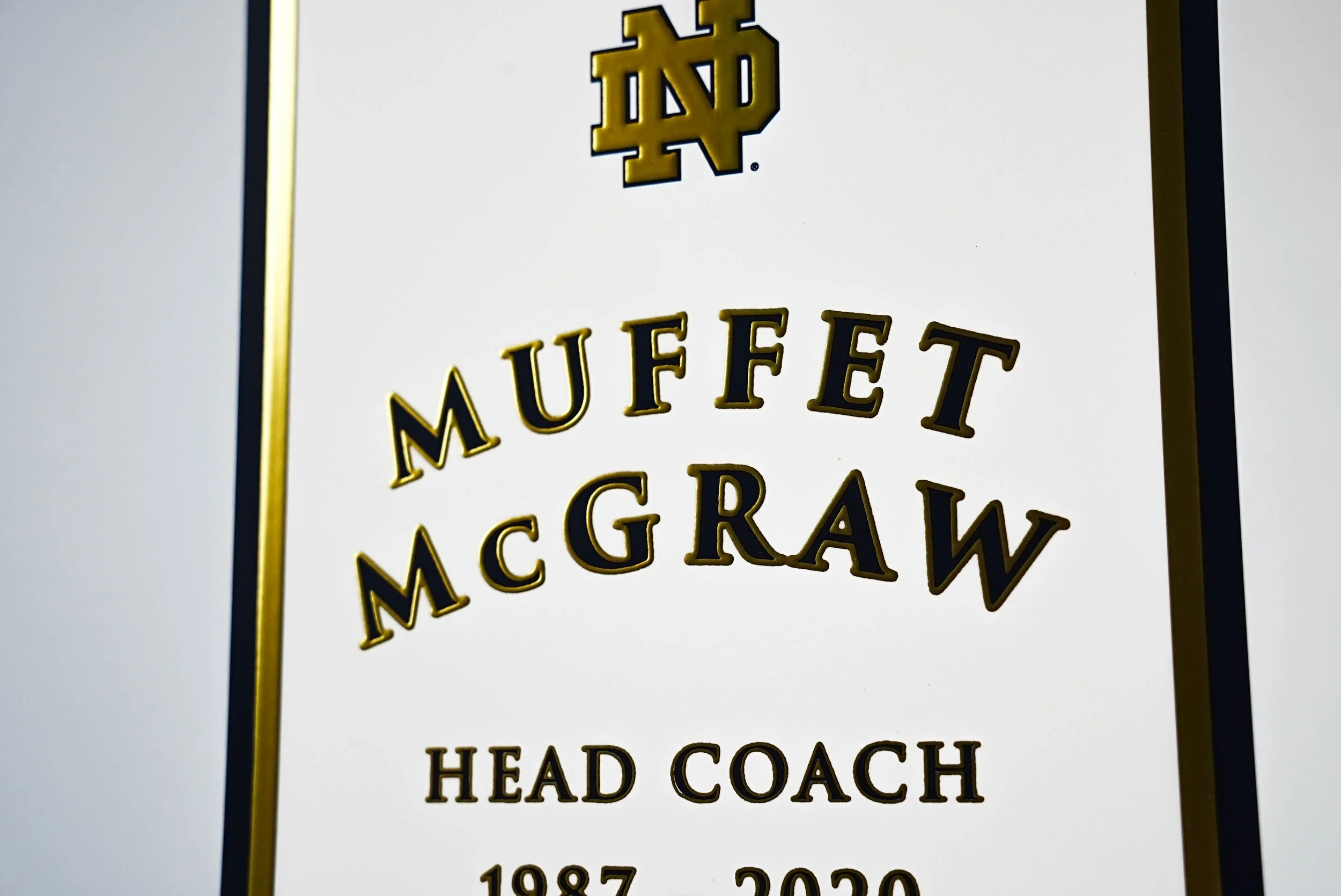 Embossed Metallic Gold Foil on Muffet McGraw Award for Head Coach