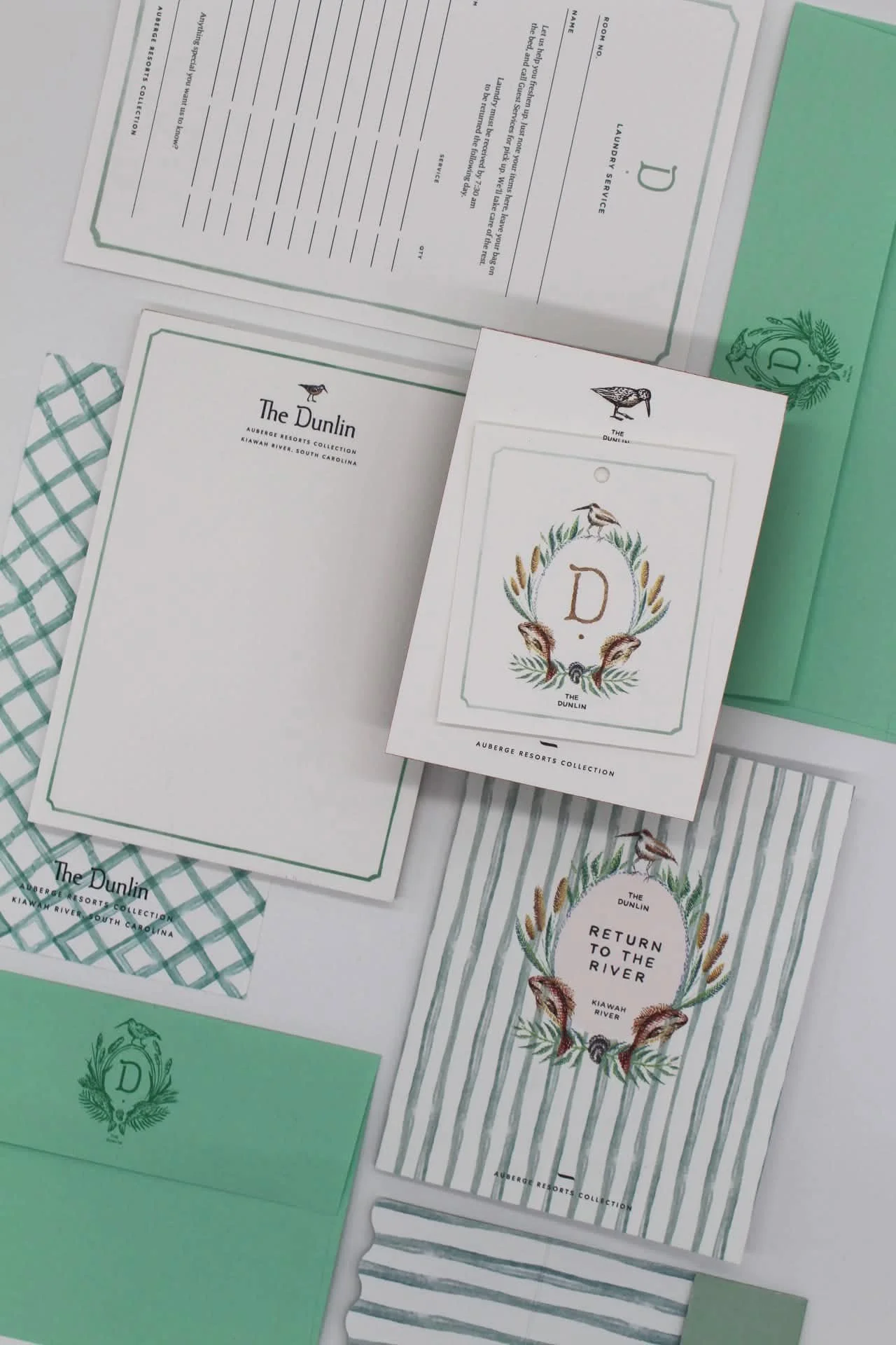Bundle of Branded Stationery, Notepads, Envelopes and inserts for the Dunlin Boutique Hotel
