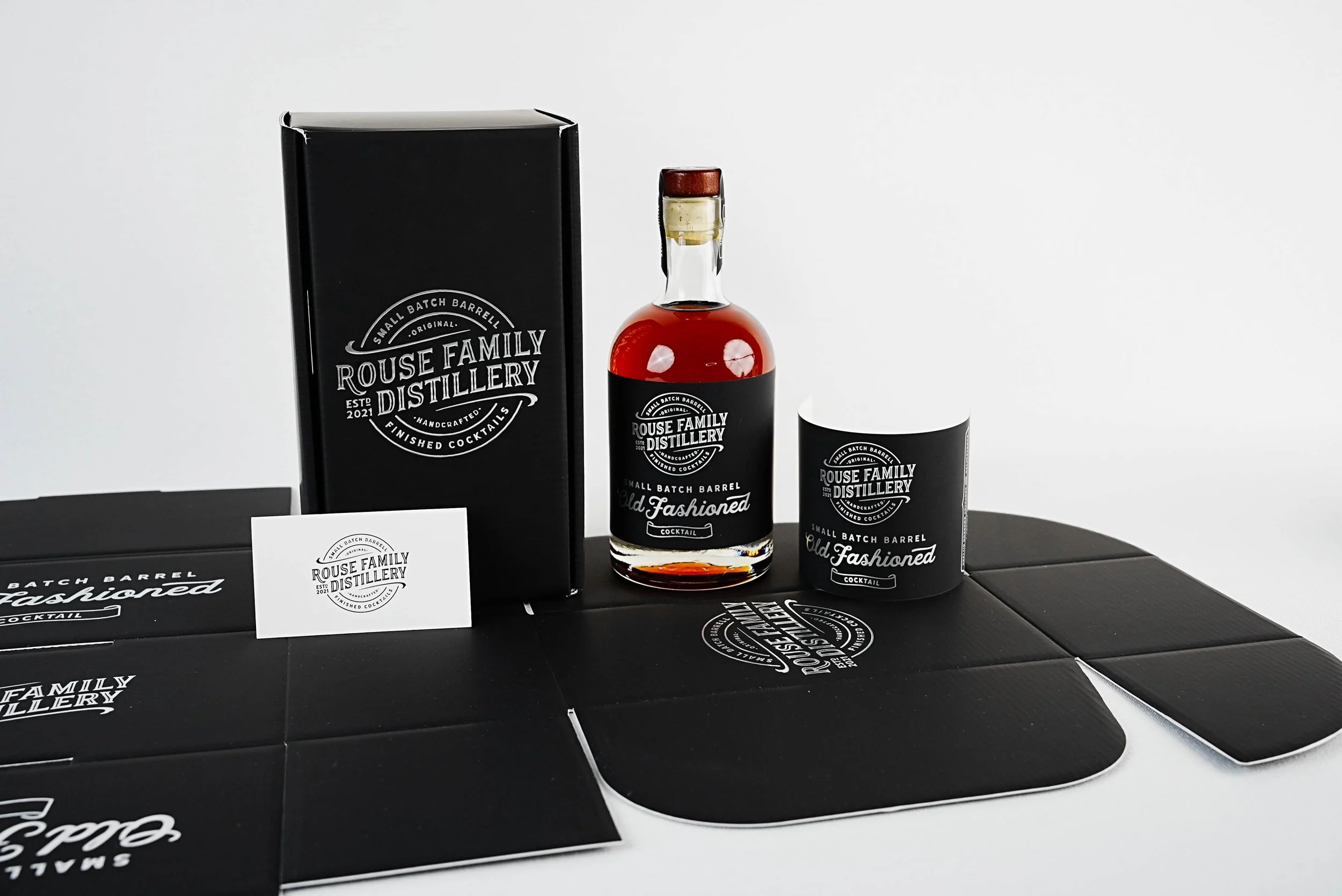 Rouse Distillery Printed Branding Kit and Packaging