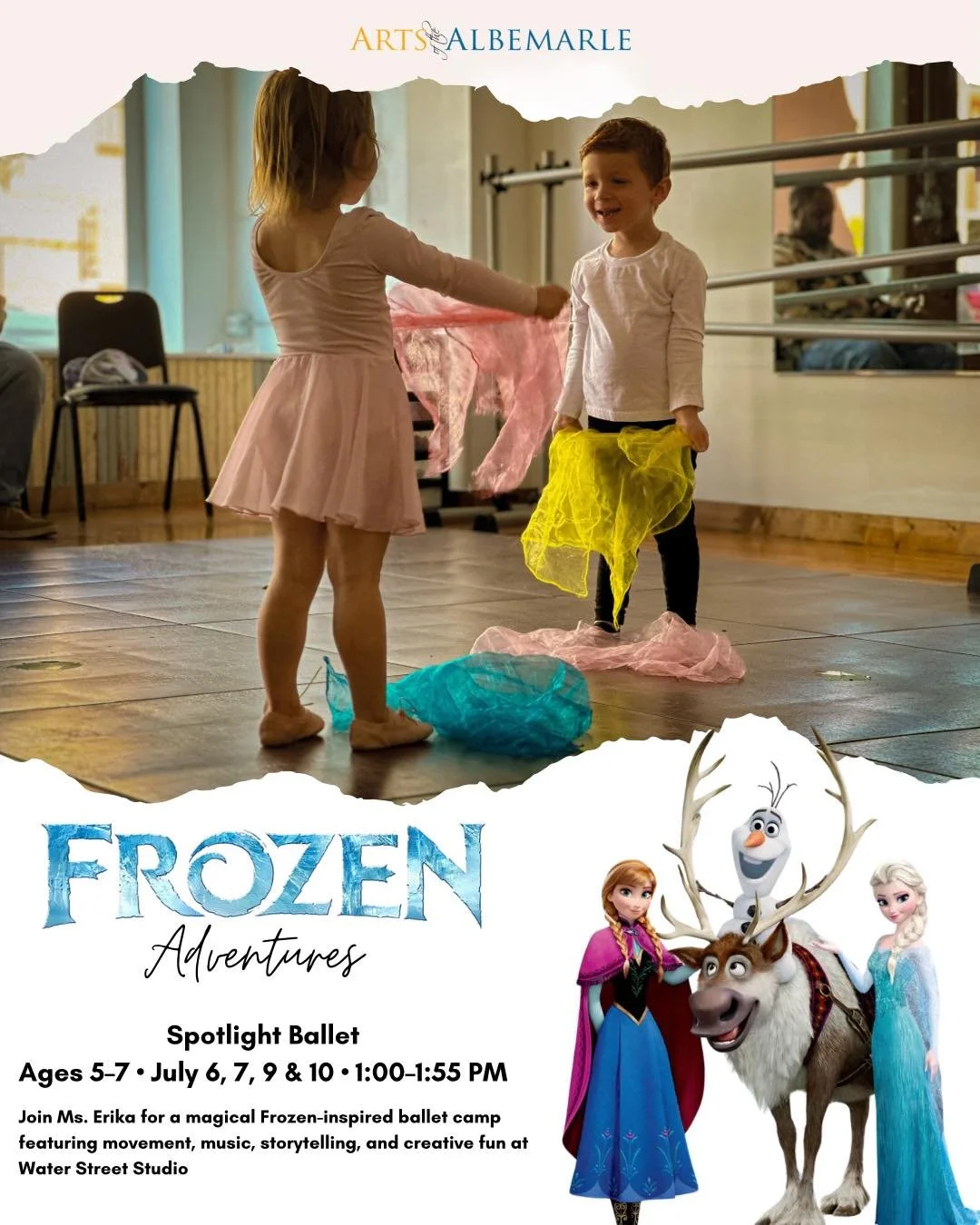 Do you want to build a ballerina? ❄️

Frozen Adventures! Spotlight Ballet 

Young dancers are invited to step into a magical world of movement, music, and storytelling during Frozen Adventures! Spotlight Ballet. Inspired by the wonder of Frozen, this