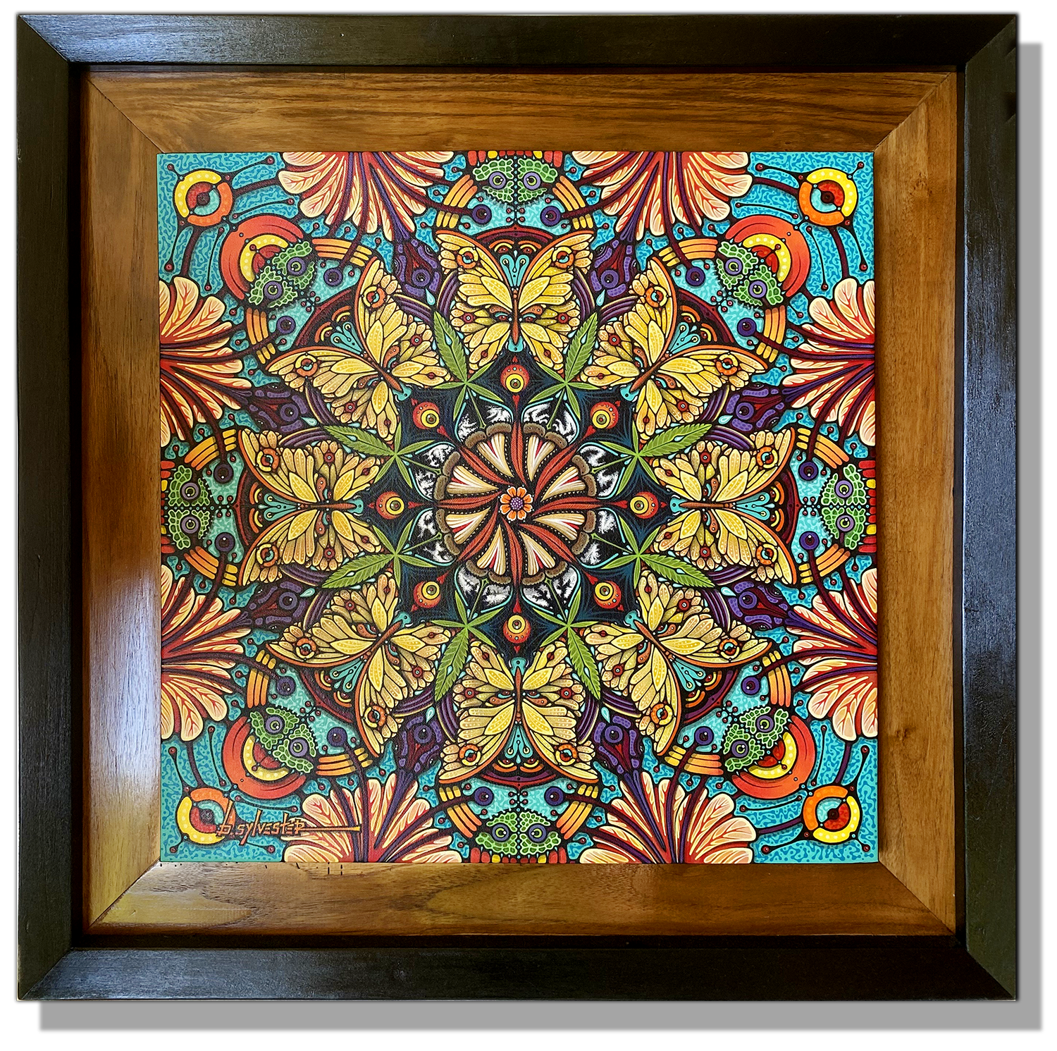 Mandala with butterflies, hummingbirds, plants, fauna