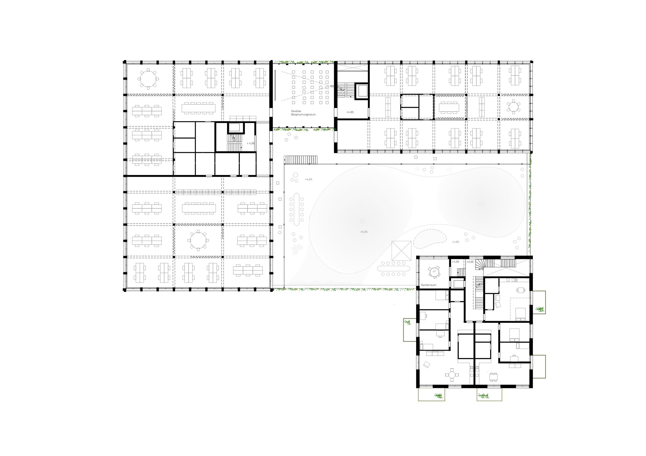 Grundriss 1. Obergeschoss mit Zugang zum Dachgarten