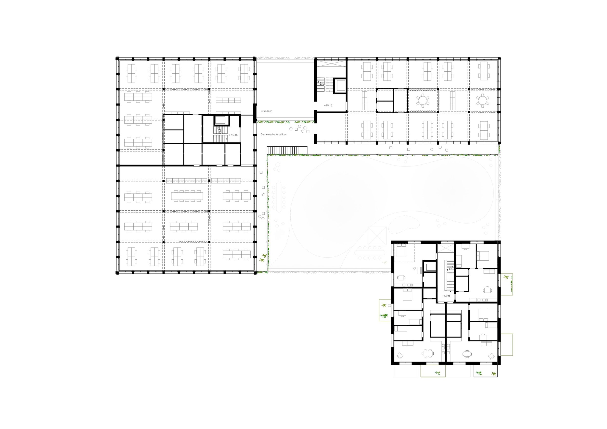 Grundriss Regelgeschoss: Büro und Wohnen