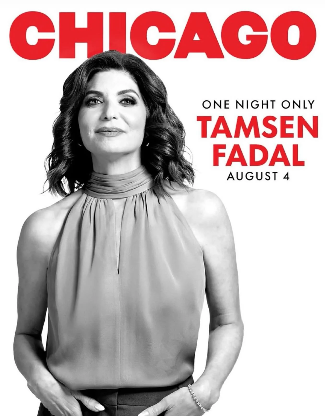 Catch @tamsenfadal host of @thebroadwayshowtv on stage in @chicagomusical on Monday, August 4!