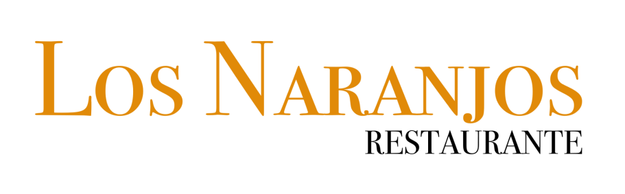 Texto que dice 'Los Naranjos' en letras naranjas y negras con fondo blanco.