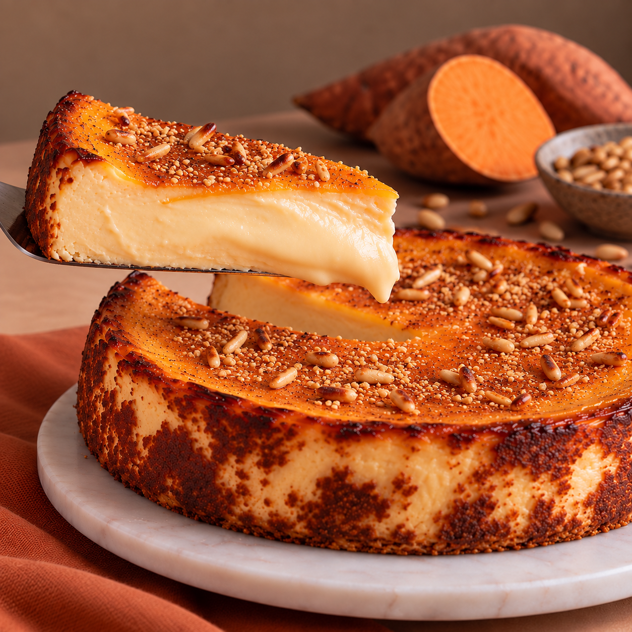 Tarta cremosa caramelizada con piñones.png