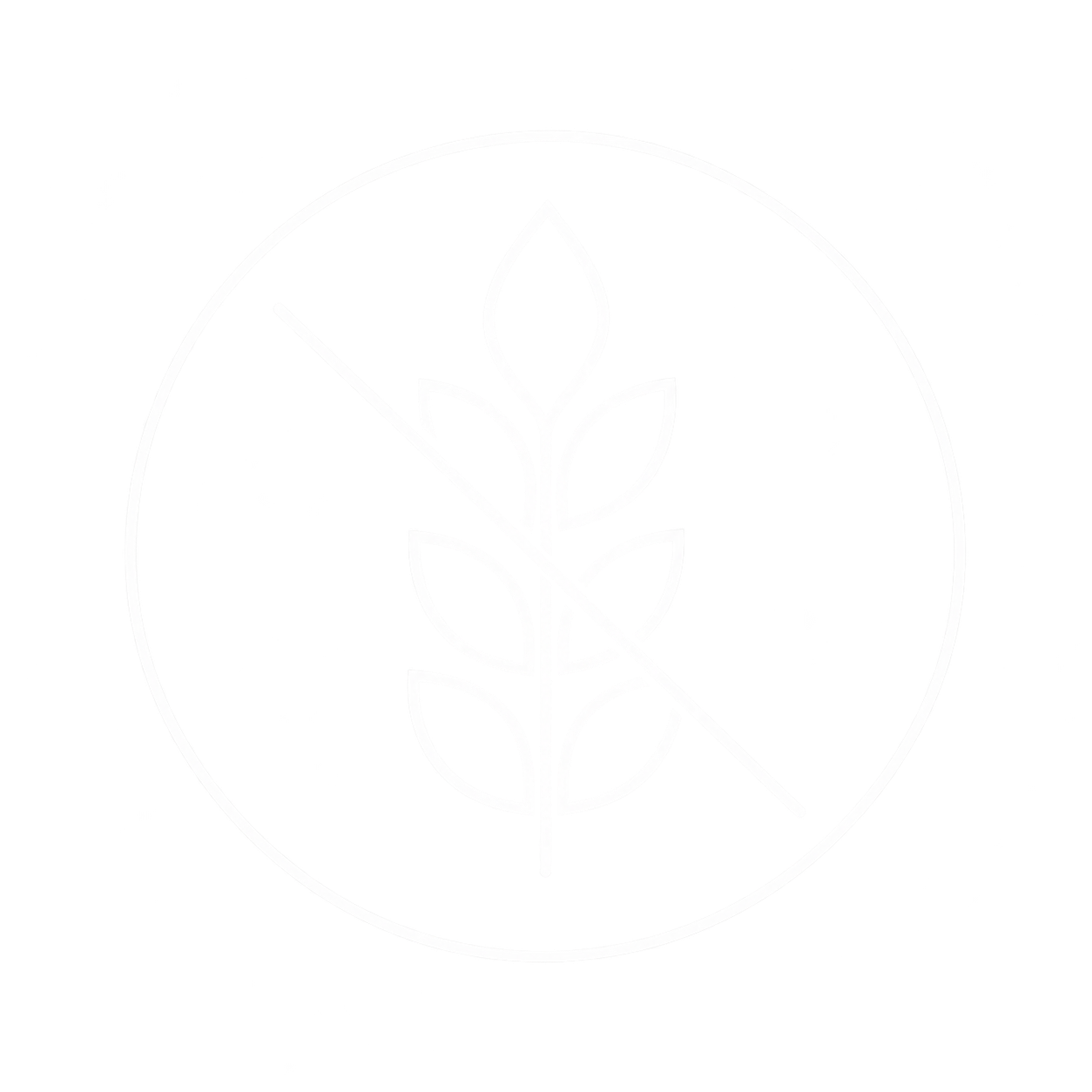 Símbolo de un círculo con una planta en su interior que tiene varias hojas, con una línea diagonal que lo atraviesa de esquina a esquina.