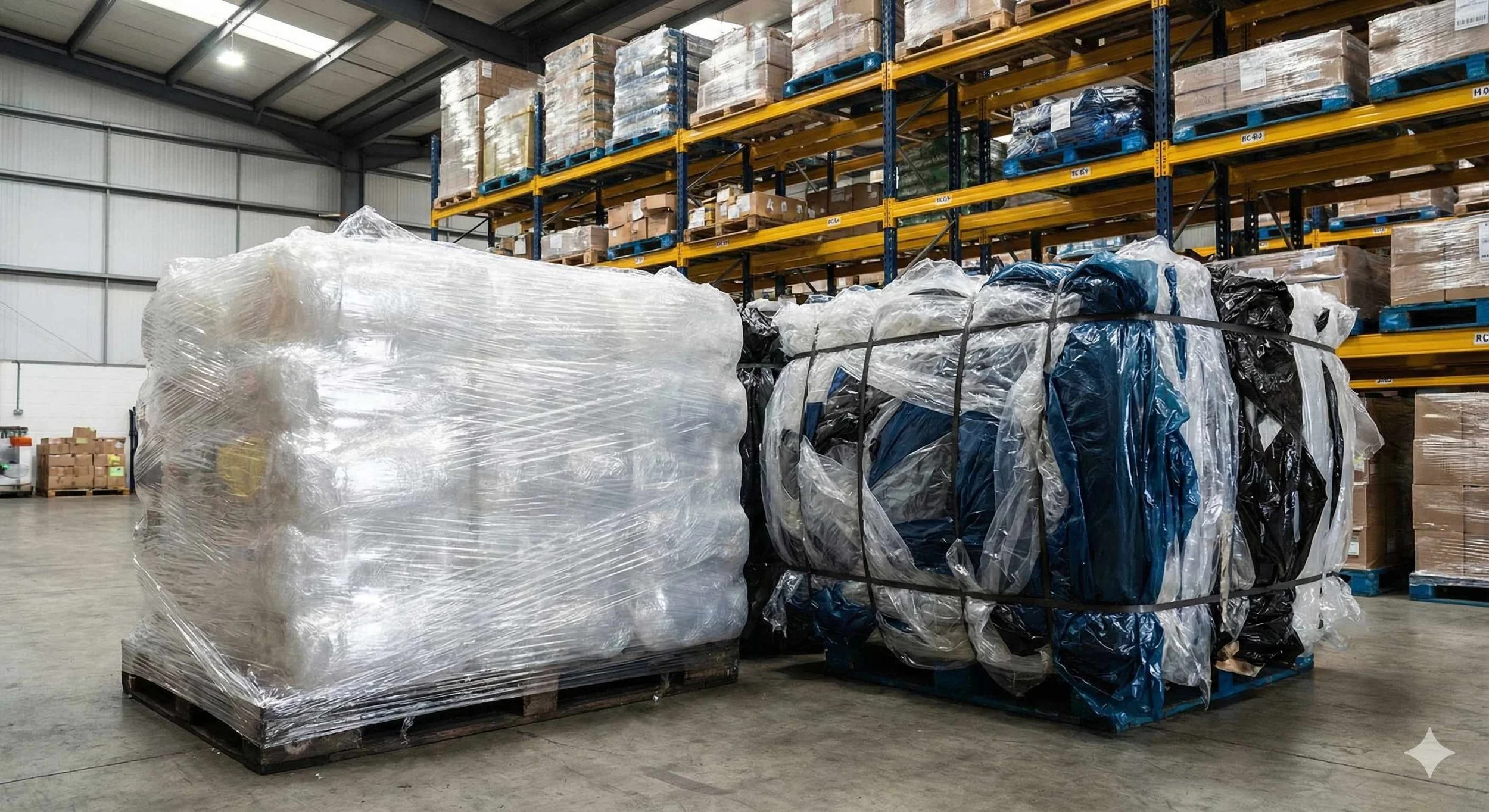 Comparison of Grade A clear LDPE bale versus Grade B mixed color plastic recycling bale