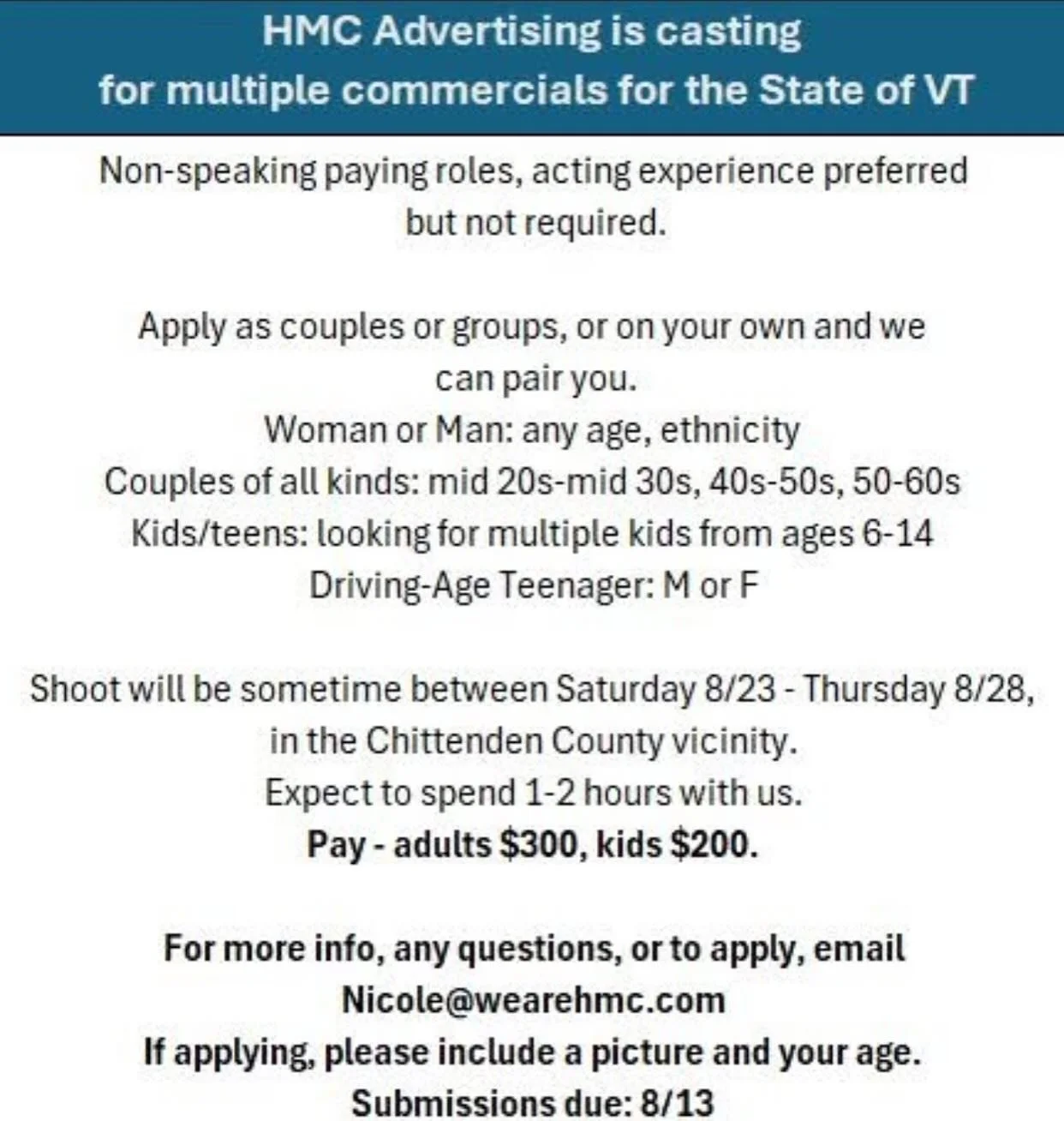 CASTING CALL for @wearehmc tag a friend who would be good for this gig! If interested please email nicole@wearehmc.com
