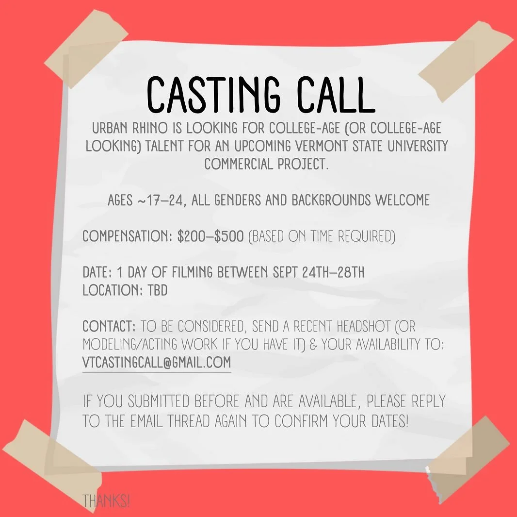 CASTING CALL for @urbanrhino if interested please email VTcastngcall@gmail.com
