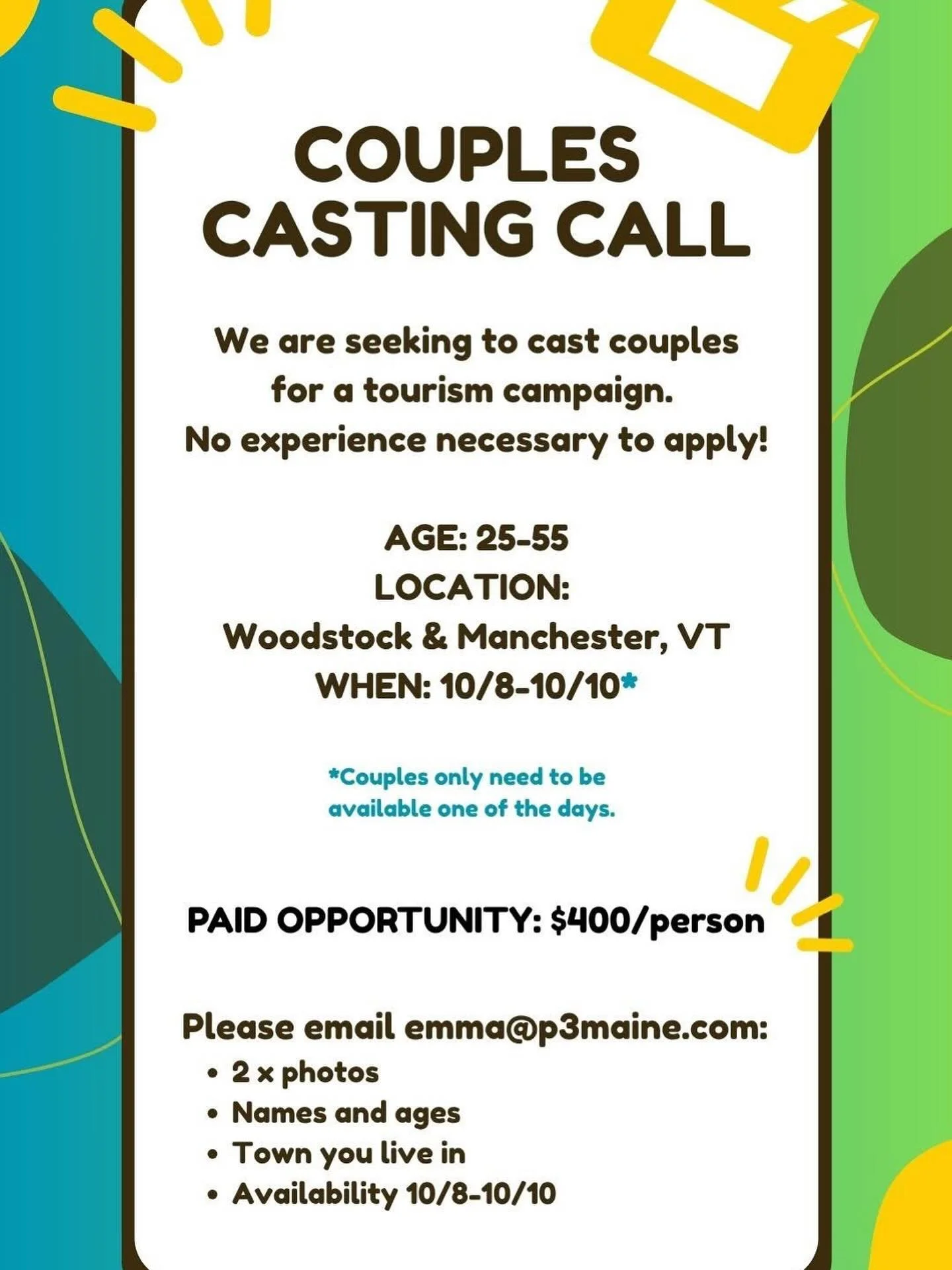 CASTING CALL for @p3maine 
Email emma@p3maine.com for more details.