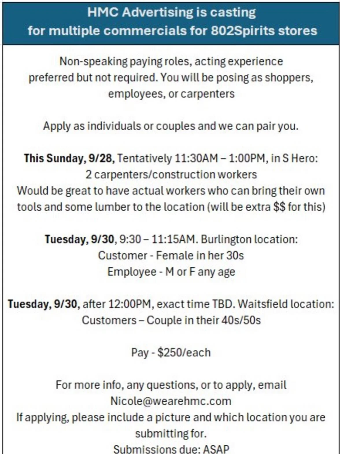 CASTING CALL for @wearehmc if interested please email nicole@wearehmc.com