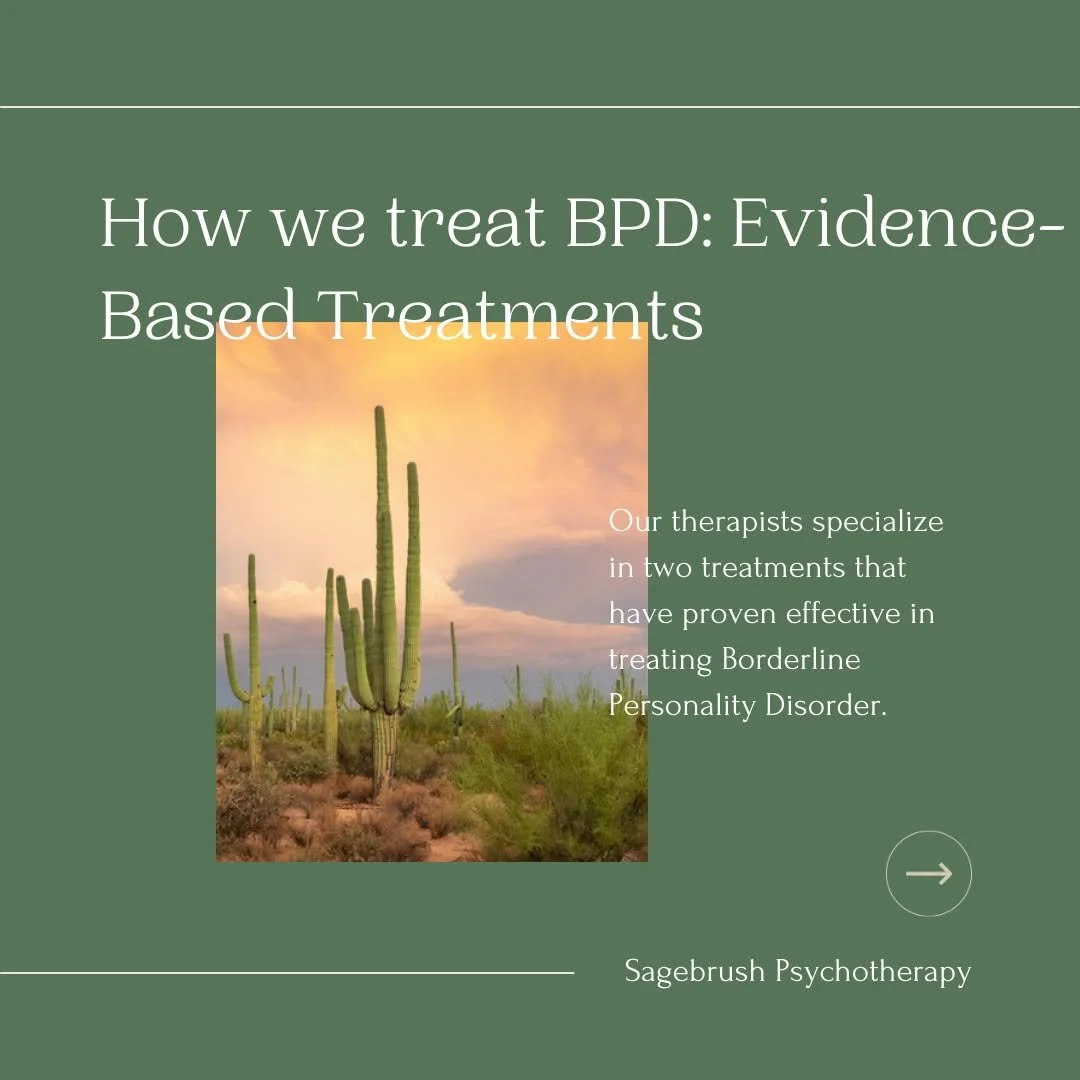 An introduction to the evidence based treatments we use for BPD. These approaches address emotional dysregulation, impulsive behaviors, chronic relationship stress, and the deep patterns that keep people stuck.

#sagebrushpsychotherapy #therapy #dbtt