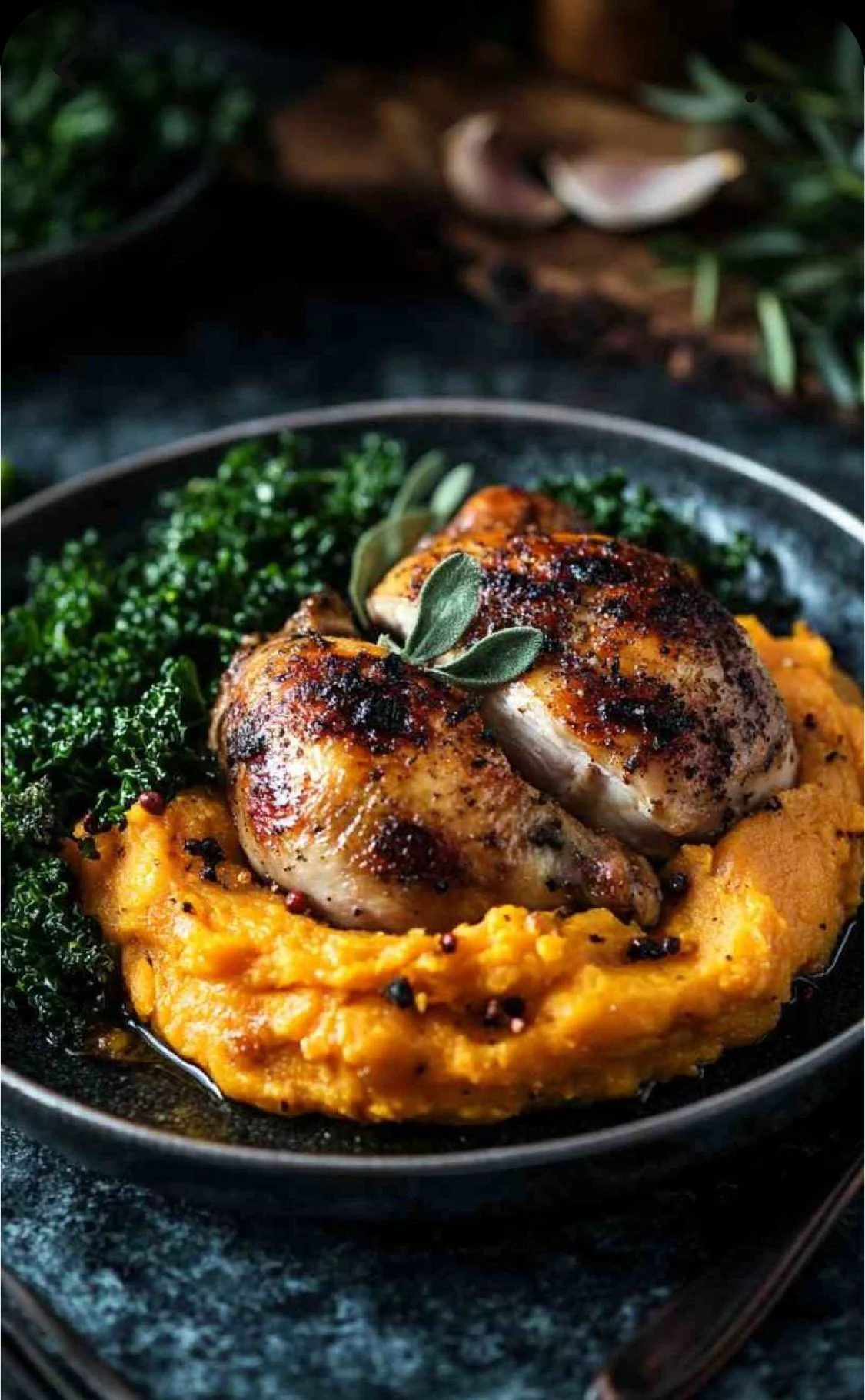 Roast Chicken And Vegetables With Mashed Sweet Potatoes