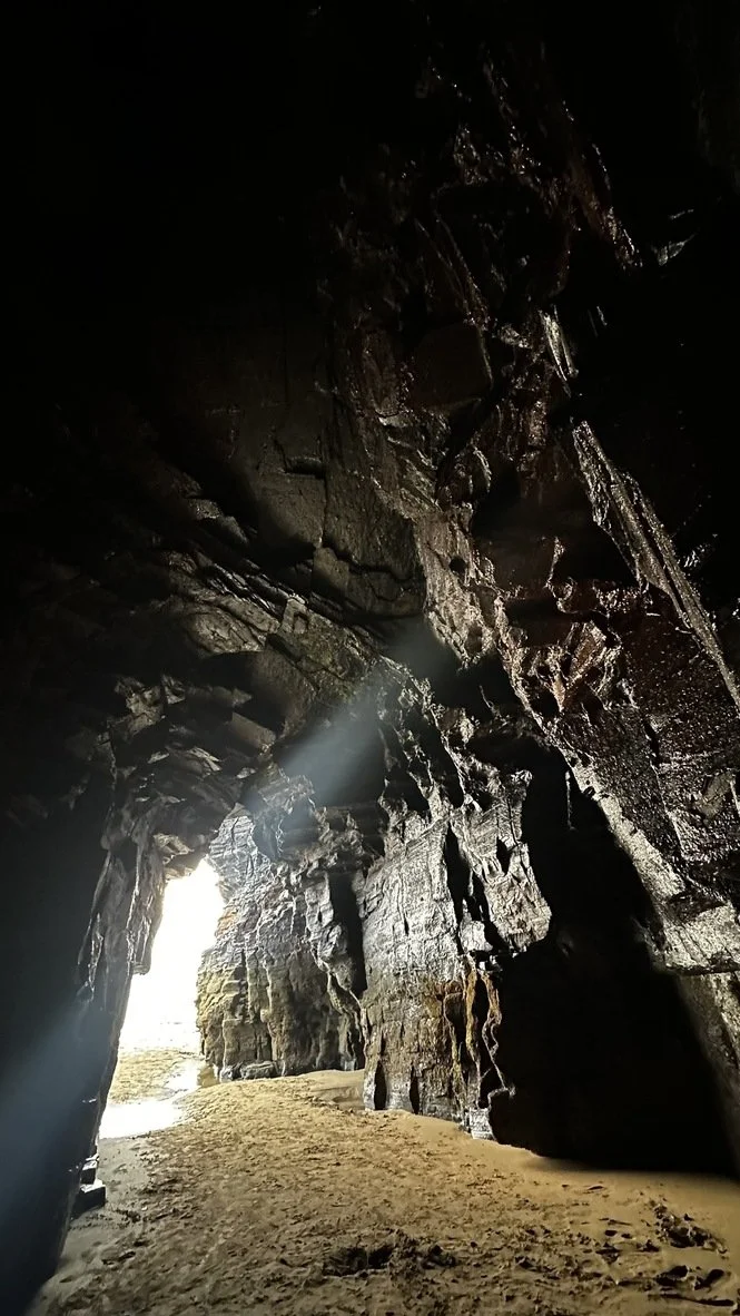 Inside a dramatic coastal cave
