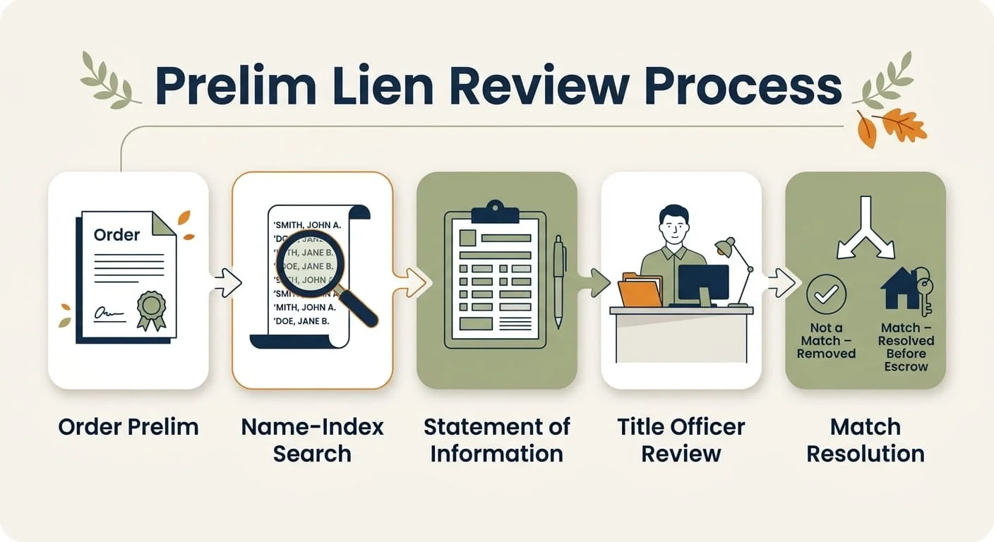 Preliminary title report lien review process using a seller statement of information