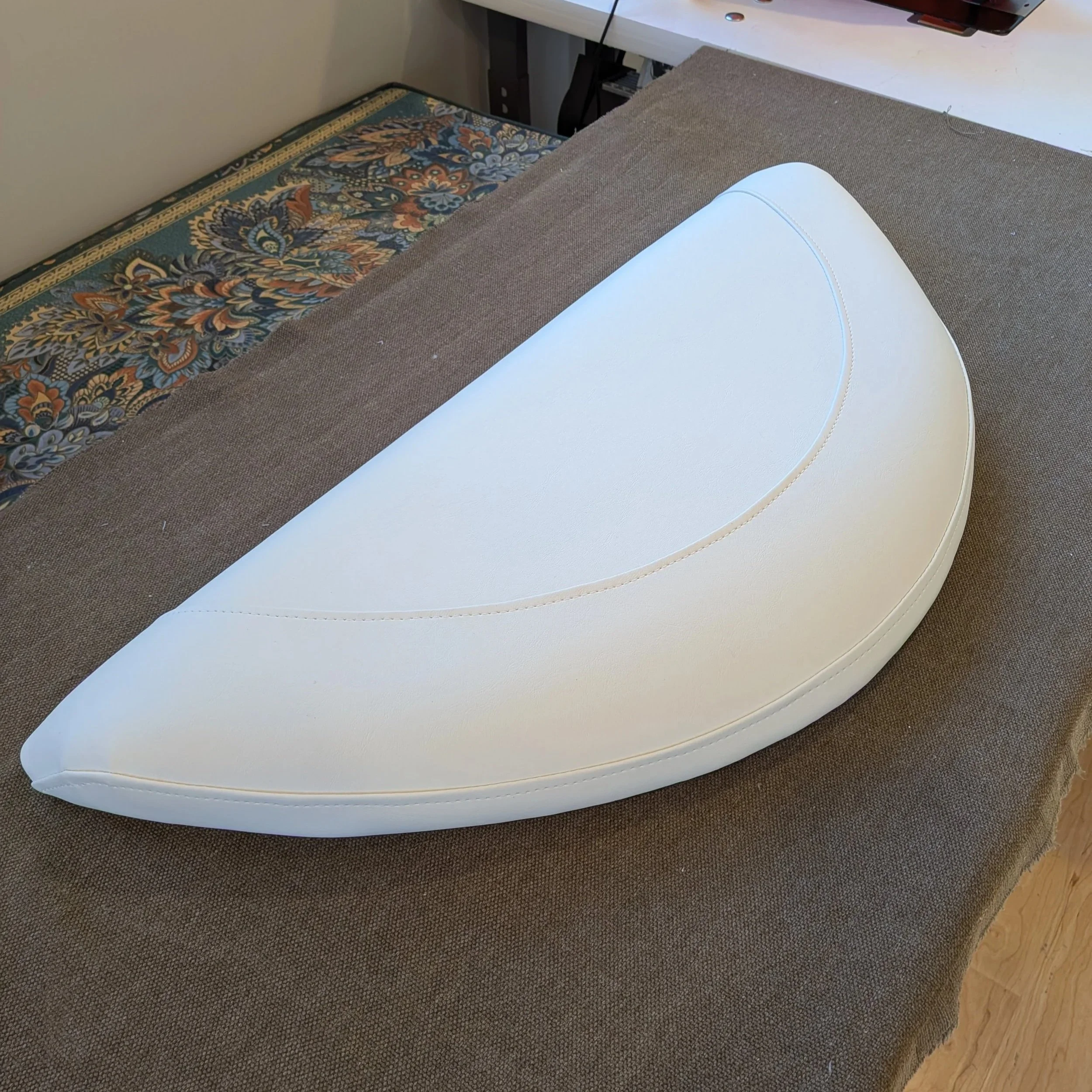 Upholstery service white marine vinyl canvas cushion seat