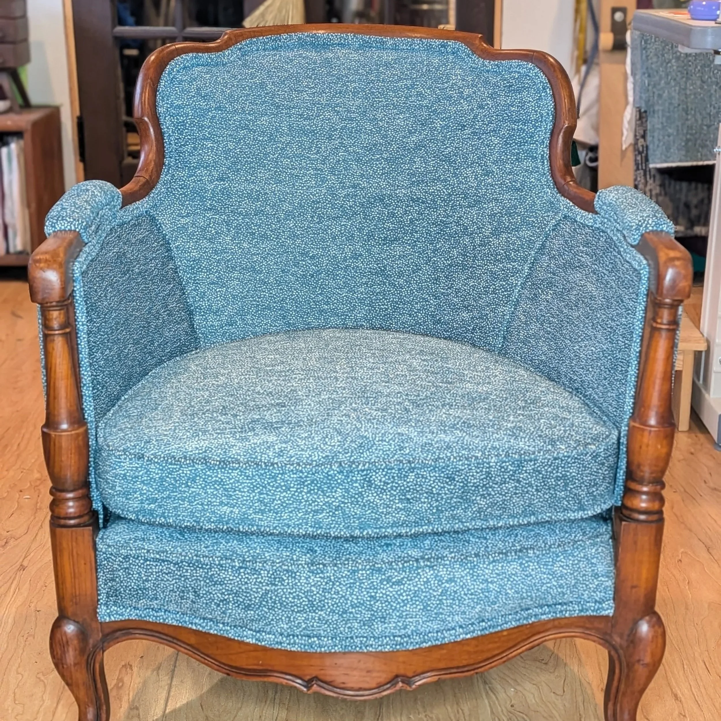 Antique vintage heirloom wood armchair upholstery fabric home design