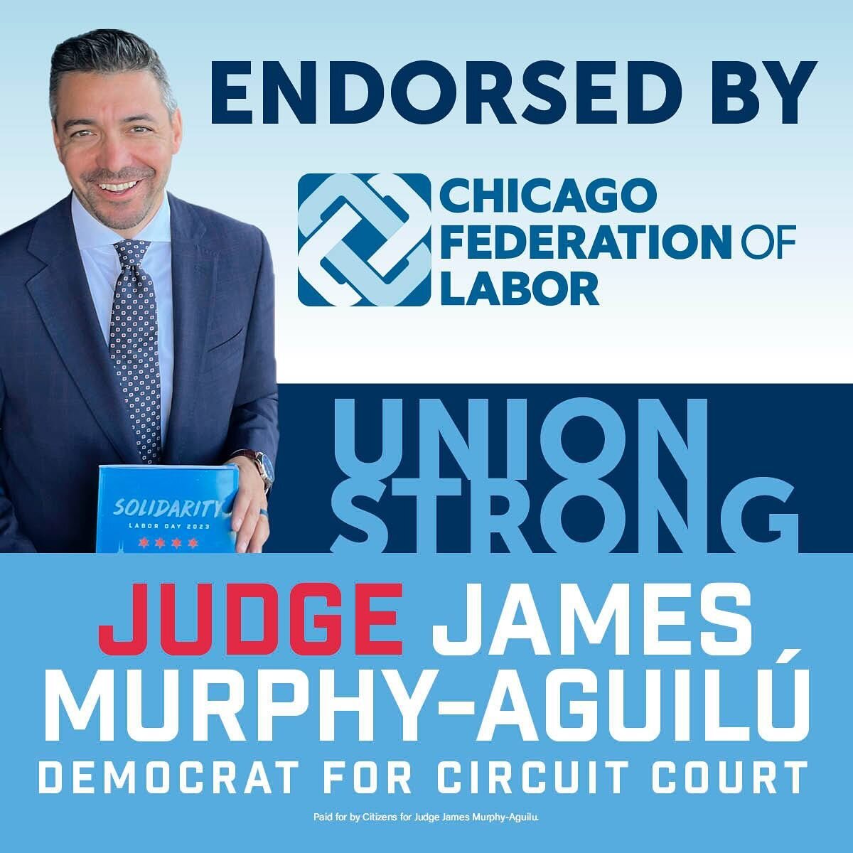 I am extremely proud to be endorsed by the Chicago Federation of Labor. Thank you to the CFL leadership for the honor.