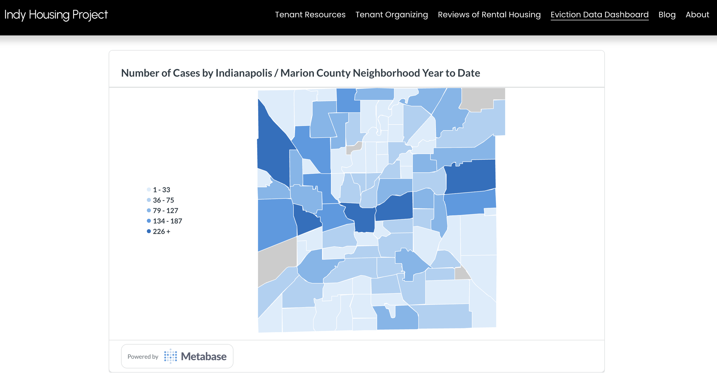 Image showing map of Number of Cases by Indianapolis : Marion County Neighborhood Year to Date