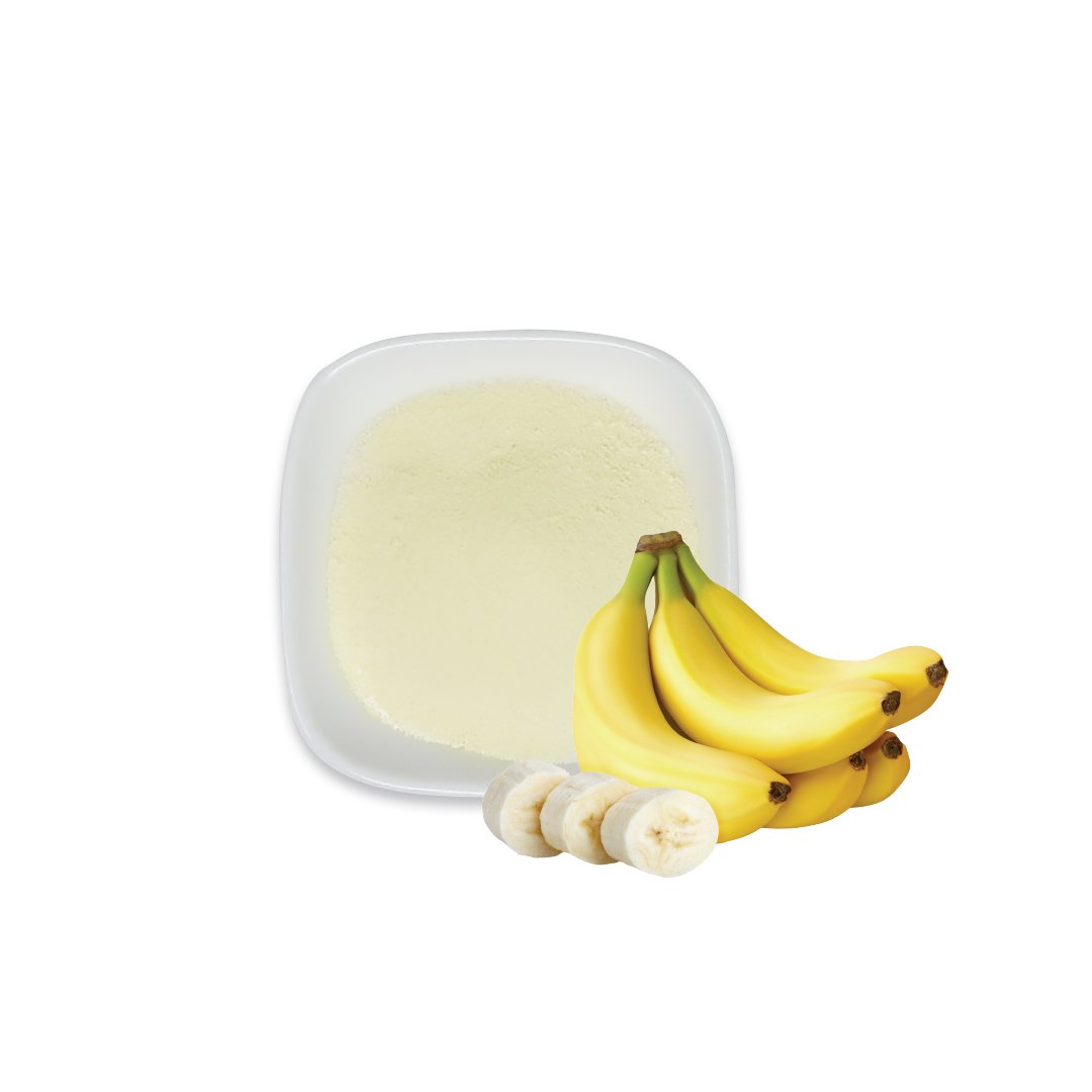 Banana powder with fresh bananas, offering tropical sweetness for drinks and desserts.