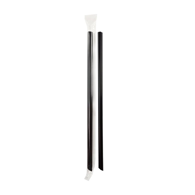 8mm black regular straw, ideal for milk tea and smooth beverages, individually wrapped for hygiene and ease of use.