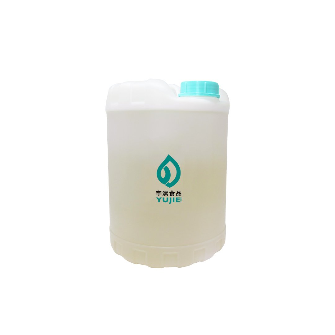 Clear barrel of liquid cane sugar with green cap – no volume labeling.