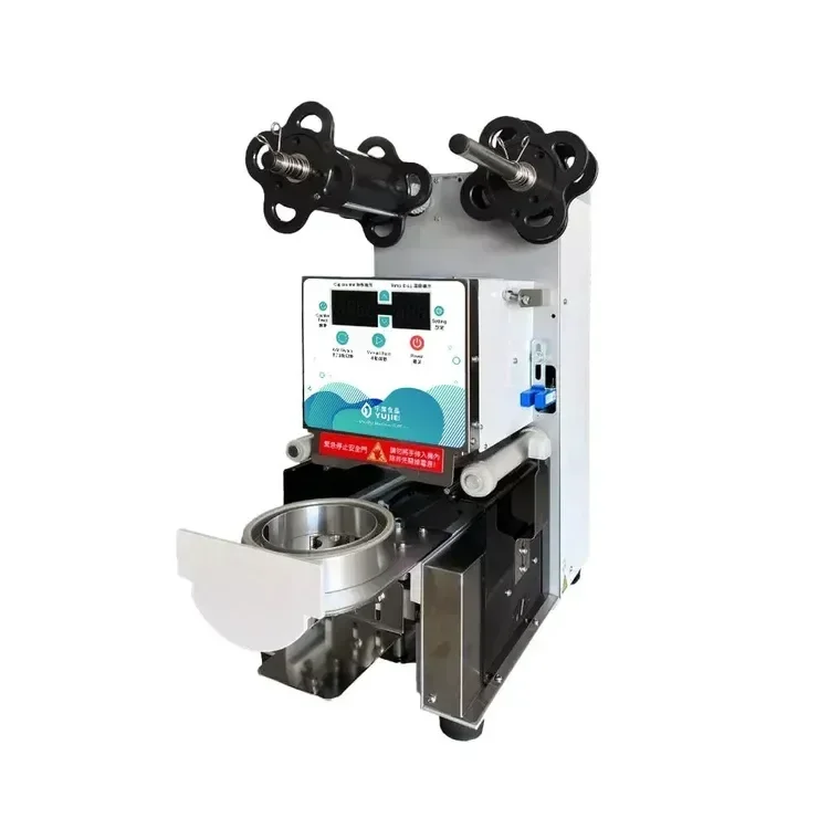 Automatic Sealing Machine with UL/NSF certification, digital control panel, and dual roller system for efficient, safe, and precise cup sealing in beverage shops and cafés.