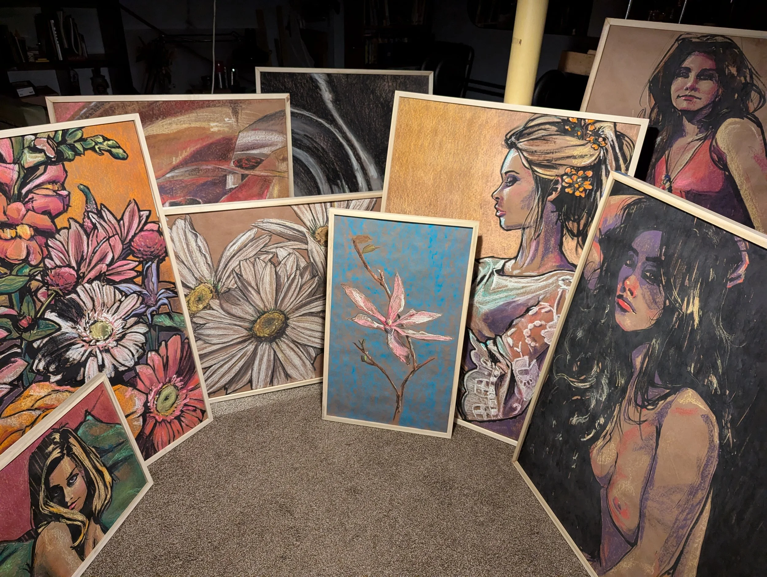 nine pastels