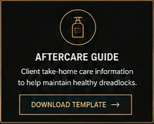 Aftercare guide for maintaining healthy dreadlocks with a download template button