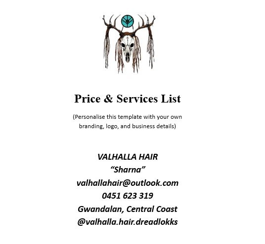 Price & Services List Template