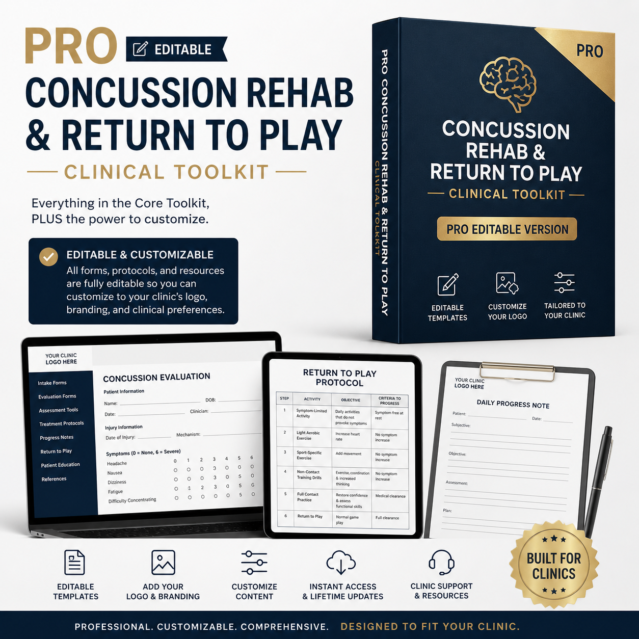 Concussion & Return-to-Play Clinical Rehab Toolkit – Pro Edition (Editable System - Digital Download)