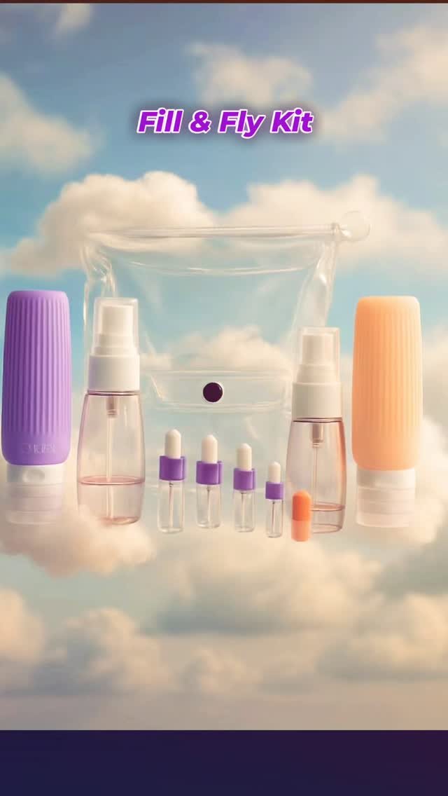 Take your beauty routine to new heights with the Fill & Fly Kit! This all-in-one travel set is designed to keep your essentials organized and ready for any adventure. All TSA approved sizes. The kit includes:
Leak-Proof Silicone Bottles: Perfect
