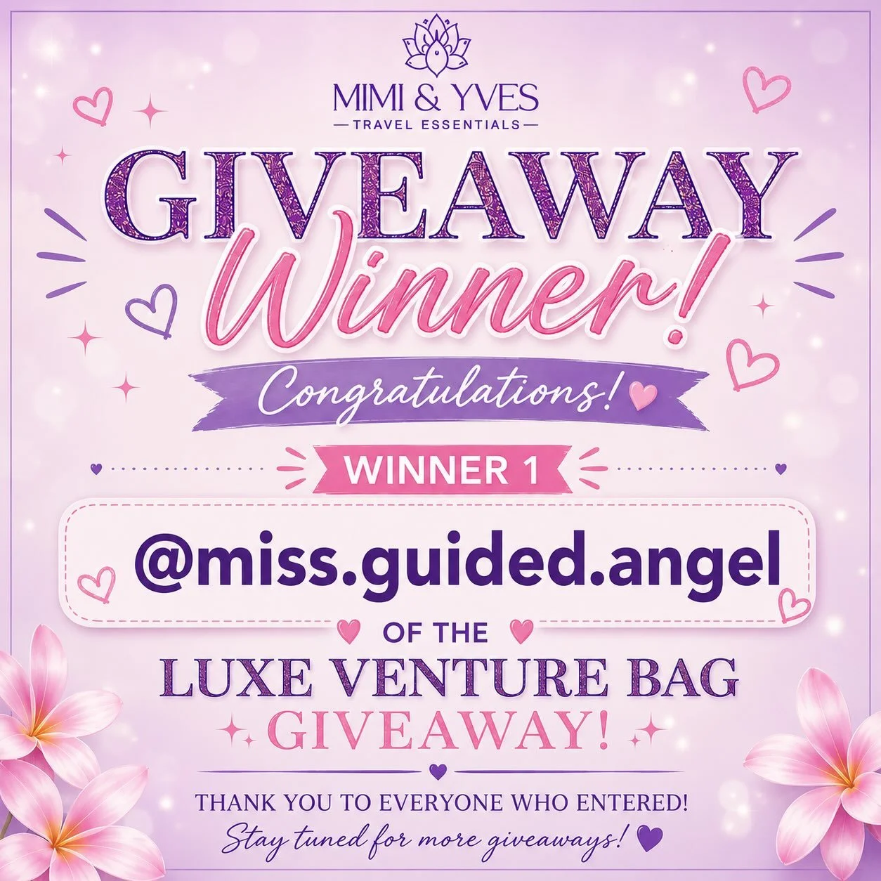 🎉 AND THE WINNERS ARE&hellip; 🎉💜

A huge congratulations to our Luxe Venture Bag Giveaway winners:

✨ Winner 1: @miss.guided.angel
✨ Winner 2: @dalia_bats

Congratulations! We can&rsquo;t wait for you to receive your Luxe Venture Bags and hope you