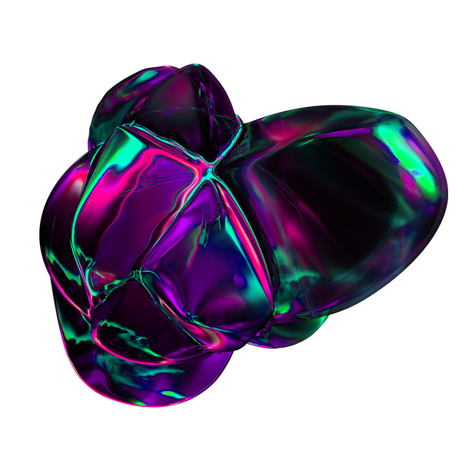 Abstract digital art with irregular shapes and vibrant rainbow colors on a black background.