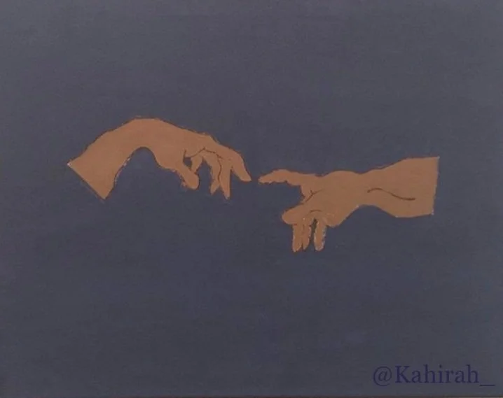 Silhouette of two hands reaching towards each other against a dark background, reminiscent of Michelangelo's "The Creation of Adam."