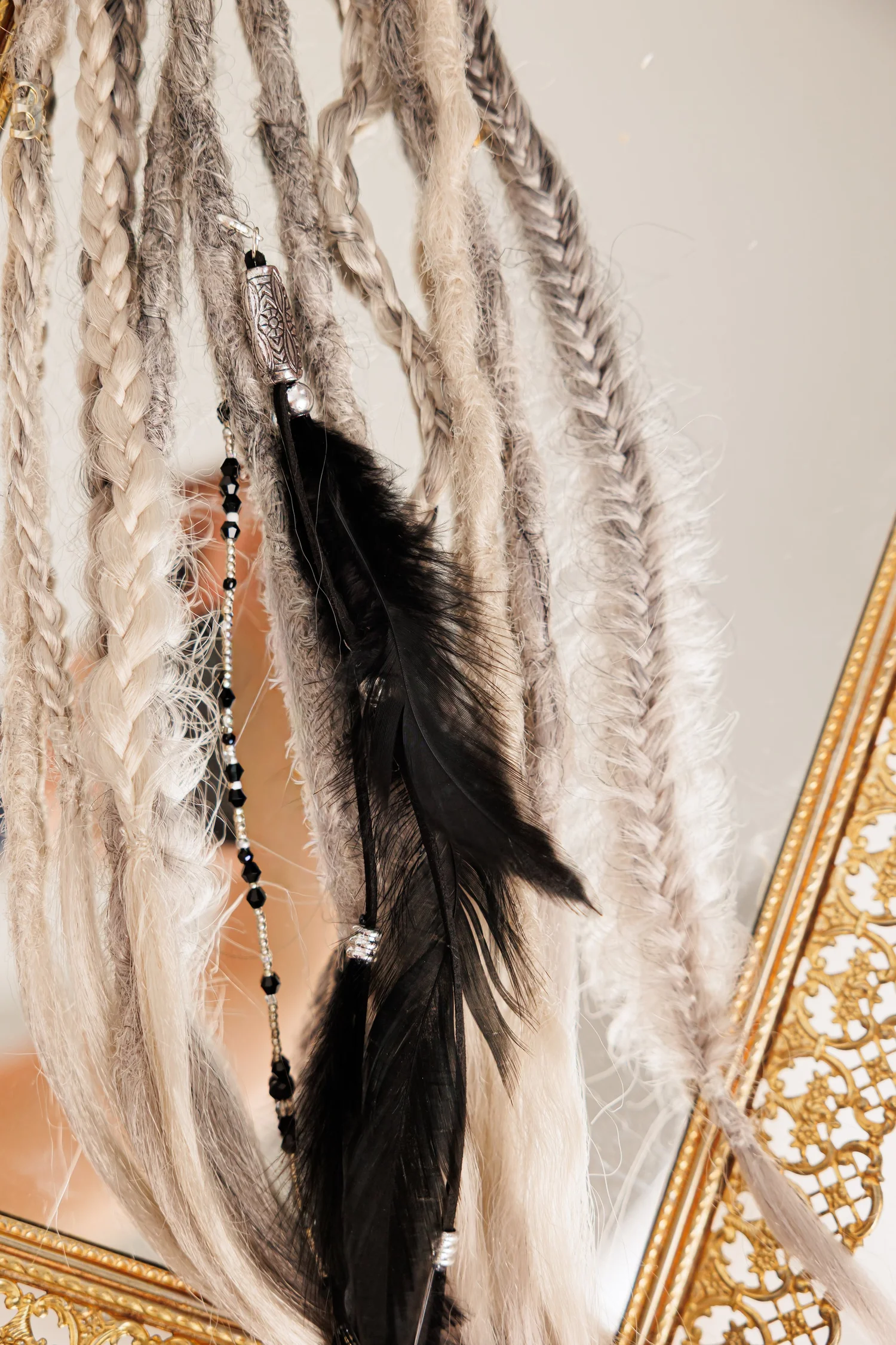 Boho Dreadlock Hair Extension with Feather Accents Boho Dread Extensions - Etsy main image 2