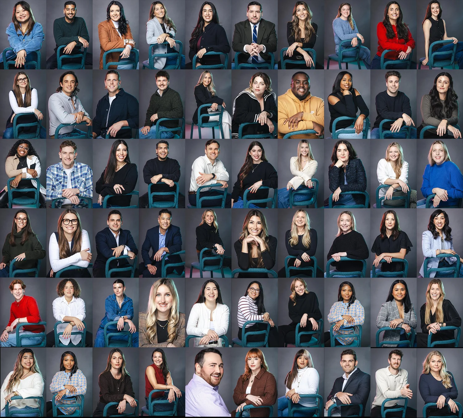 A grid of employee headshots photographed for a large Austin team